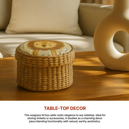 Storage Box with Lid | Round Gift Box | Seagrass Organiser Boxes