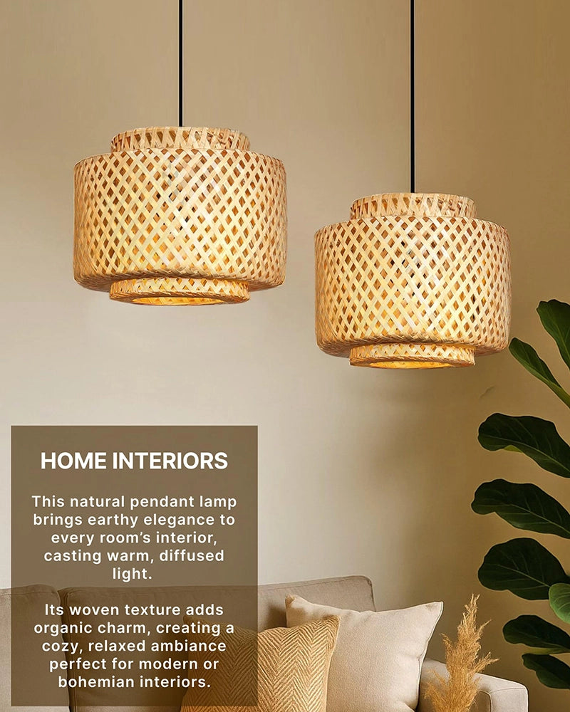 Elegant Cane Hanging Lamp for Living Space and Dining Area
