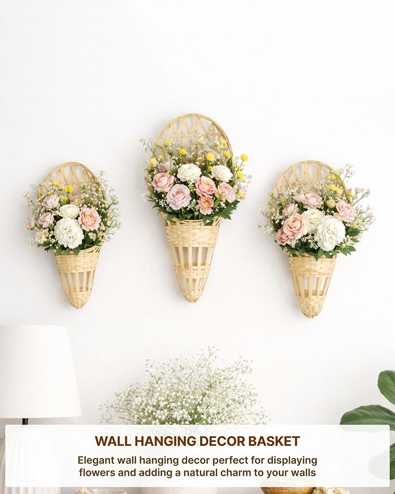 Decorative Bamboo Hanging Flower Holders for Plants and Home Decor (Set of 3)