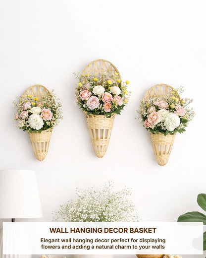Decorative Bamboo Hanging Flower Holders for Plants and Home Decor (Set of 3)