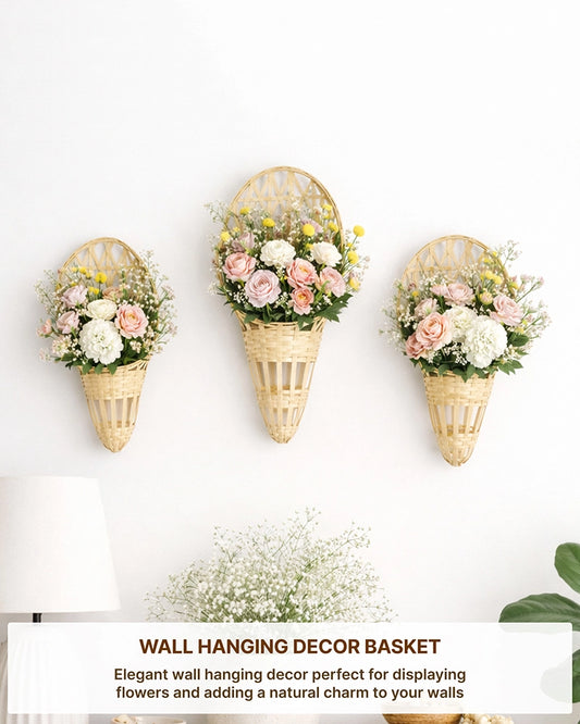Decorative Bamboo Hanging Flower Holders for Plants and Home Decor (Set of 3)