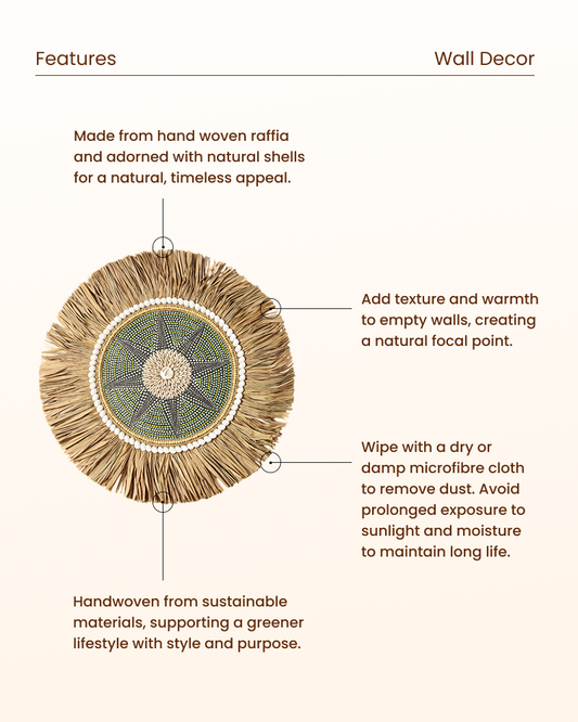 Decorative Raffia Wall Circle for Entryway or Workspace