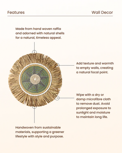Decorative Raffia Wall Circle for Entryway or Workspace