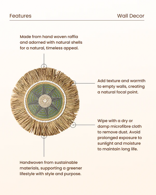 Decorative Raffia Wall Circle for Entryway or Workspace