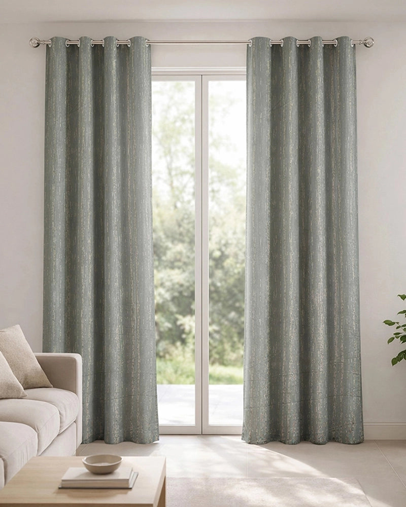 Textured Linen Eyelet Curtain for Doors (Grey, 7 ft)