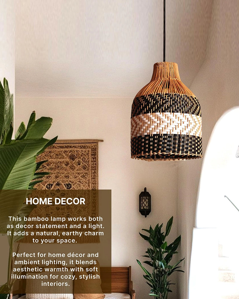 Rustic Rattan Hanging Lamp for Living Room and Bedroom