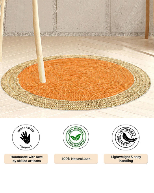 Handcrafted Yellow Round Jute Carpet For Living Room
