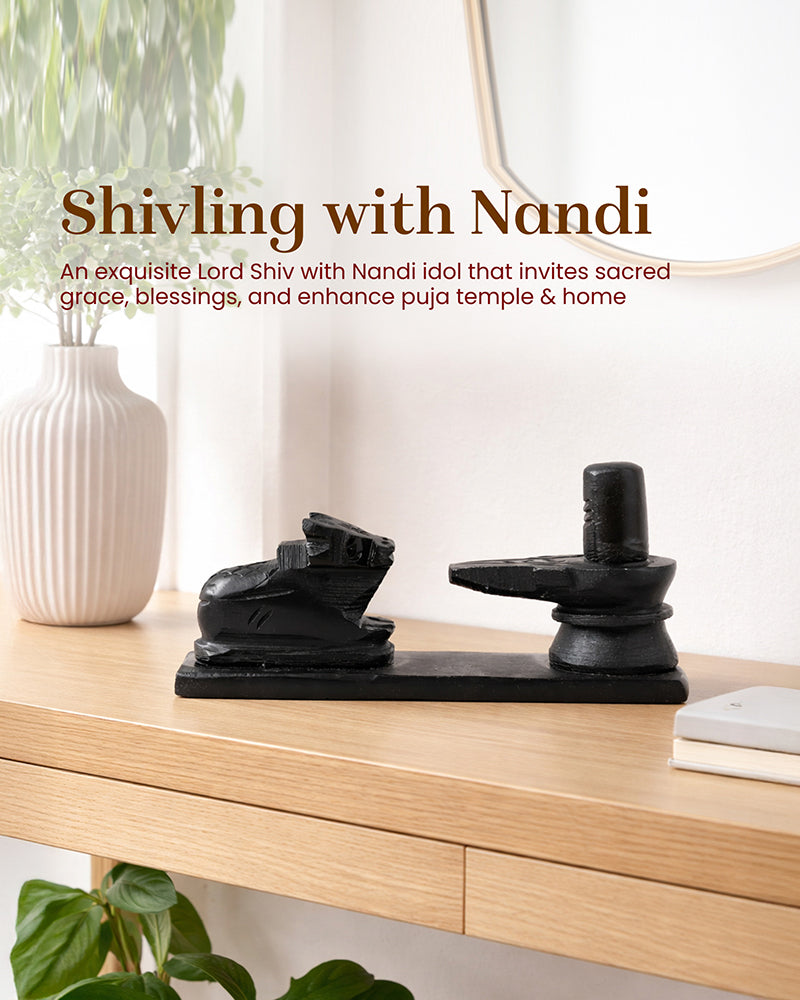 Shivling with Nandi Sitting Idol for Pooja and Home Decoration