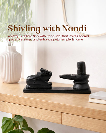 Shivling with Nandi Sitting Idol for Pooja and Home Decoration