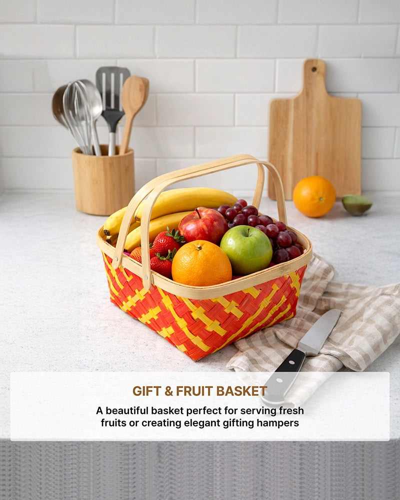 Rustic Bamboo Basket for Home Decor, Fruit Storage, and Gift Hampers