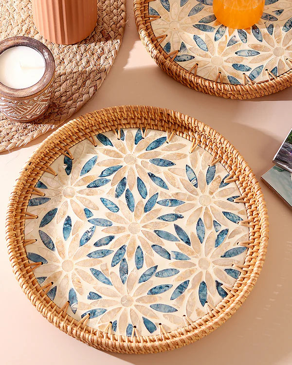 Rattan Tea Tray and Serving Tray Set for Table Use