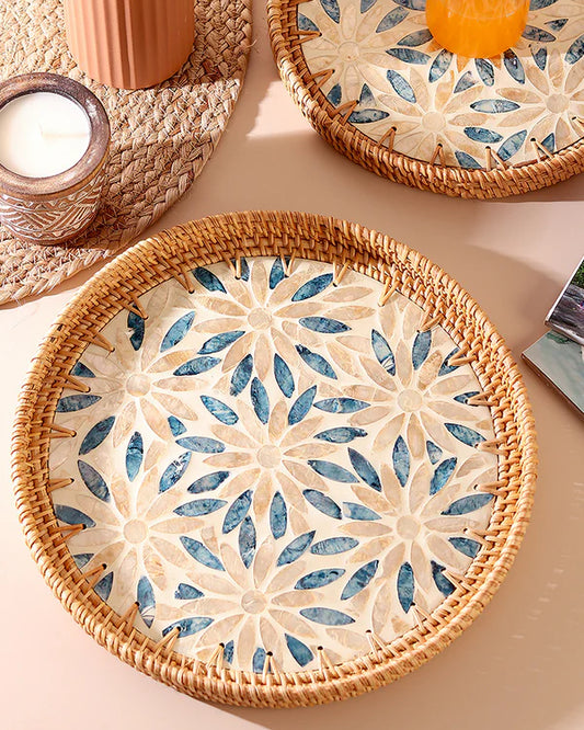 Rattan Tea Tray and Serving Tray Set for Table Use