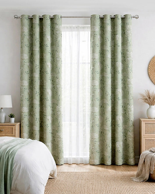 Elegant Polyester Door Curtain with Eyelets (Green, 7 ft)