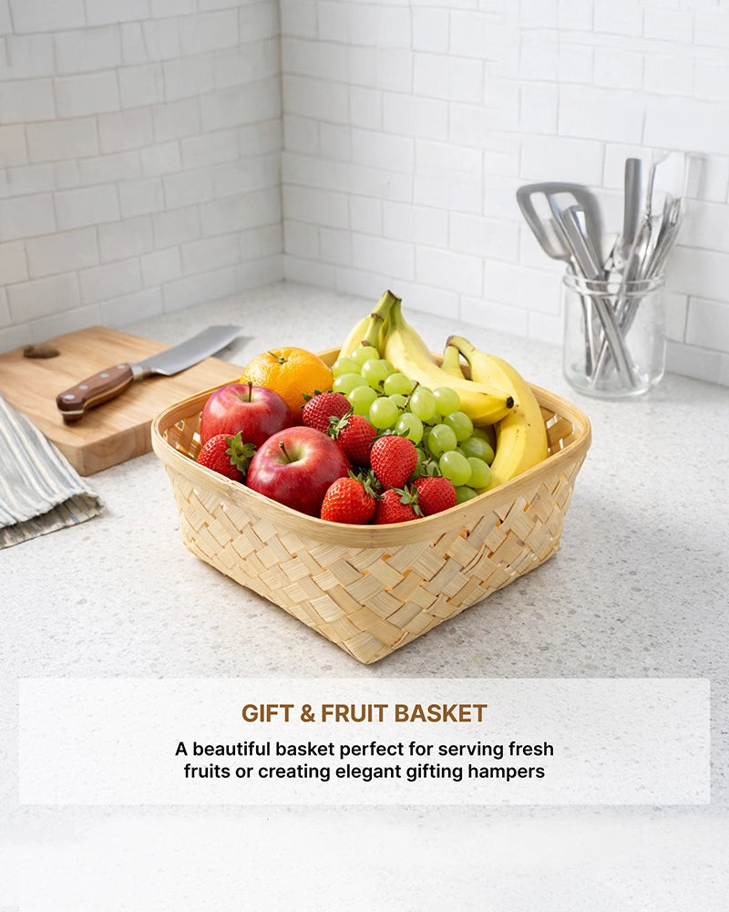 Rustic Bamboo Basket for Kitchen, Living Room, and Decorative Use