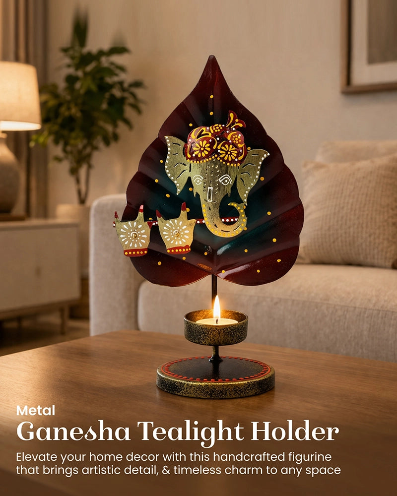 Handcrafted Ganesha Metal Candle Holder Decorative Gift Showpiece