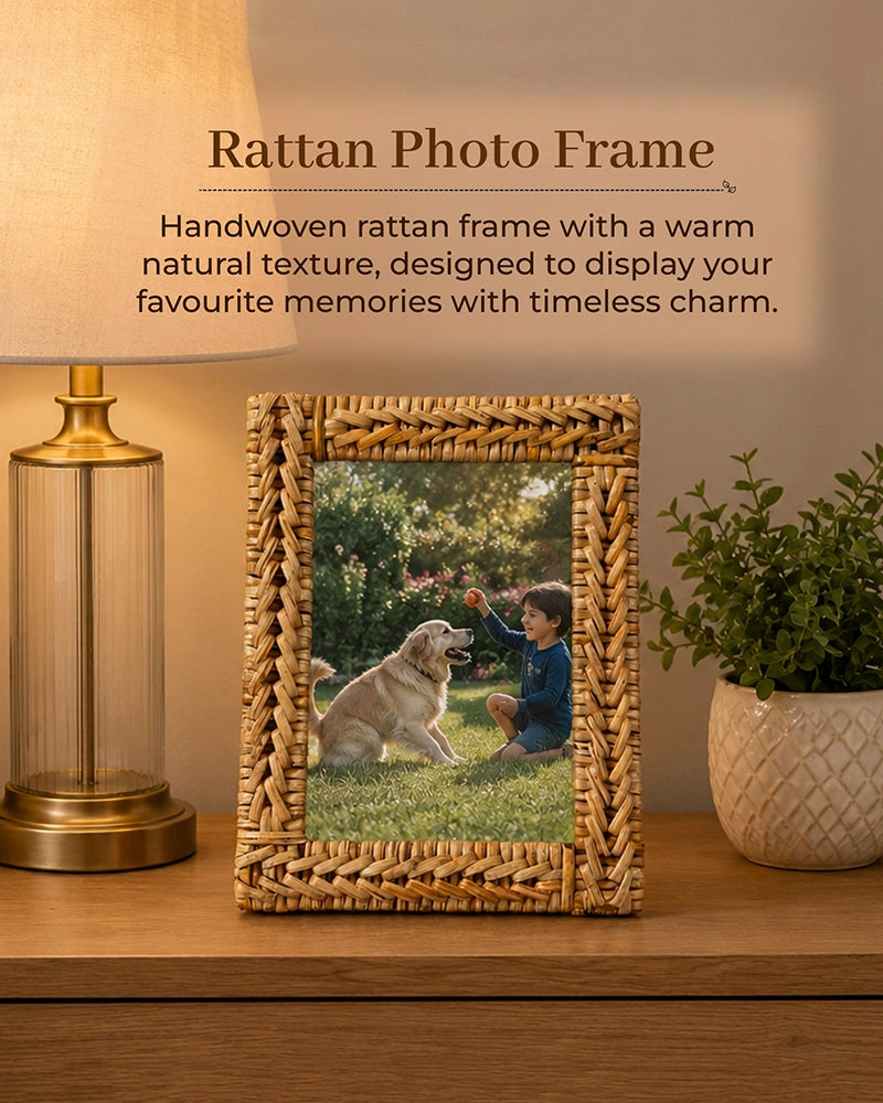 Handwoven Rattan Photo Frame For Home Décor & Gifting