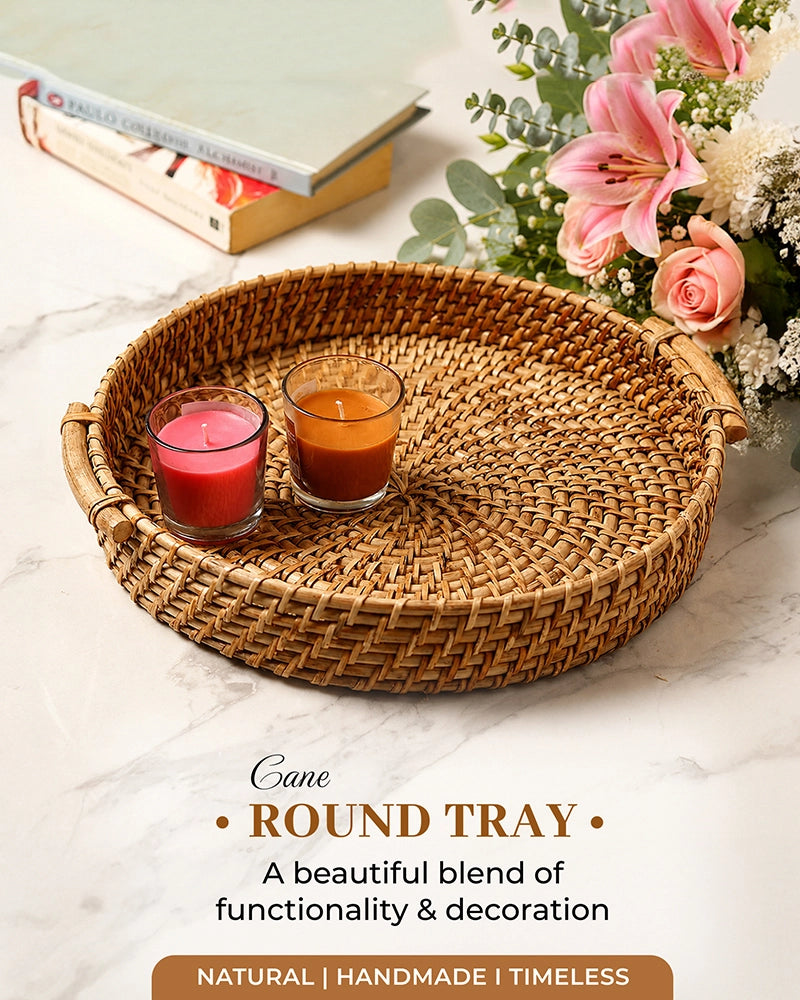 Multipurpose Rattan Tray for Serving Snacks, Drinks, and Stylish Home Decor