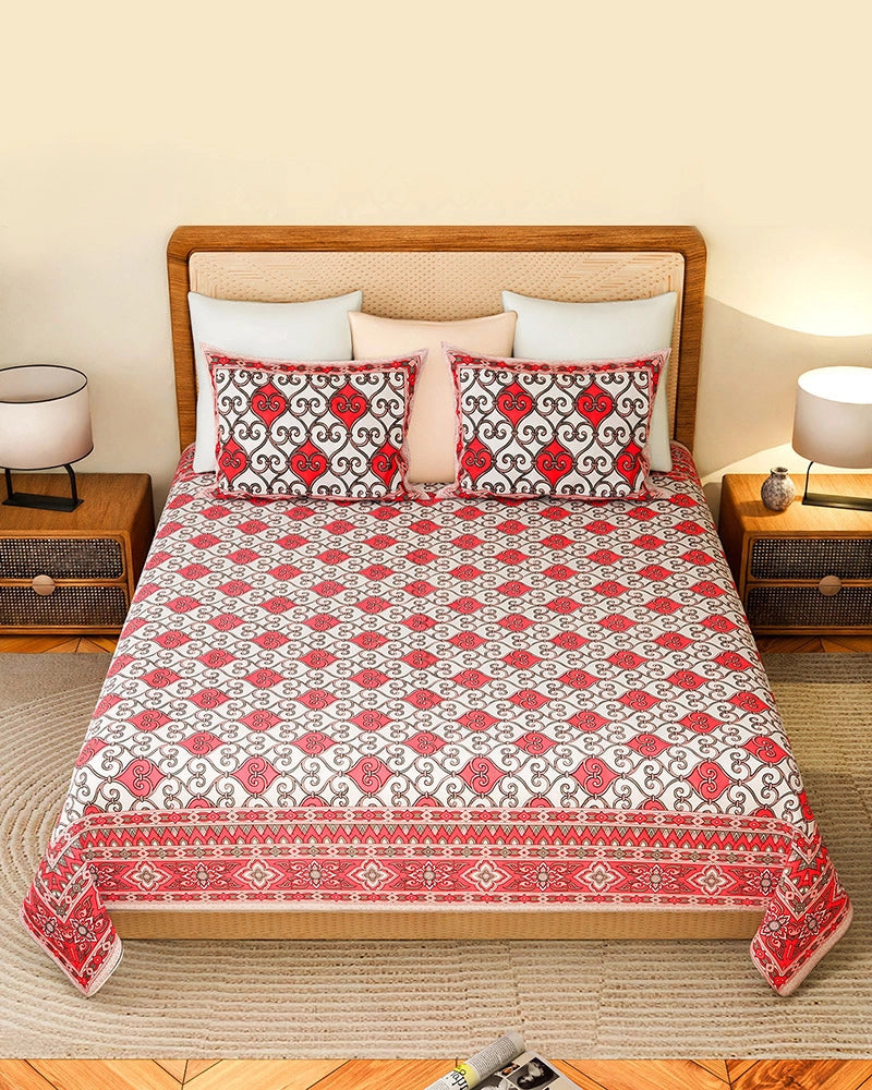 King Size Cotton Bedsheet with Pillow Covers, TC 200, Ideal for Bedroom & Living Room