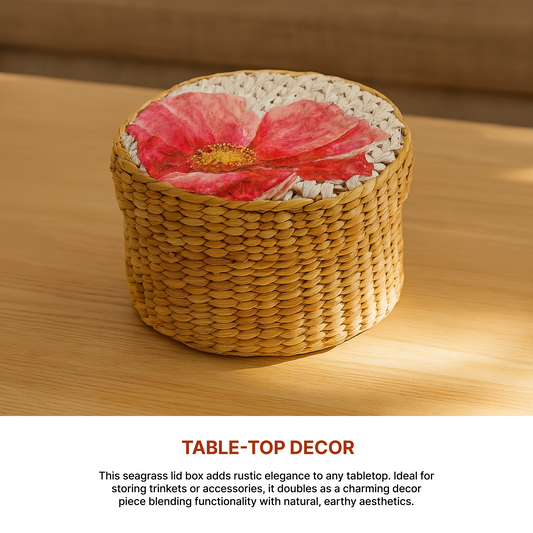 Round Gift Box | Seagrass Organiser Boxes | Storage Box with Lid