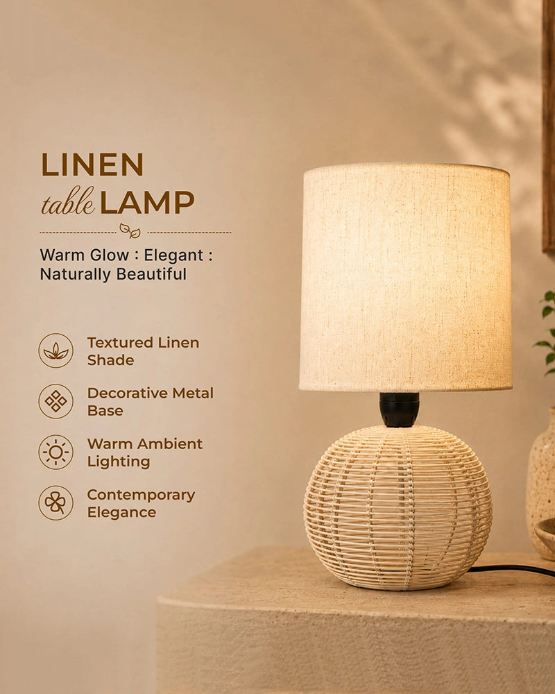 Artisan Linen Shade Table Lamp with Sleek Metal Base Warm Glow