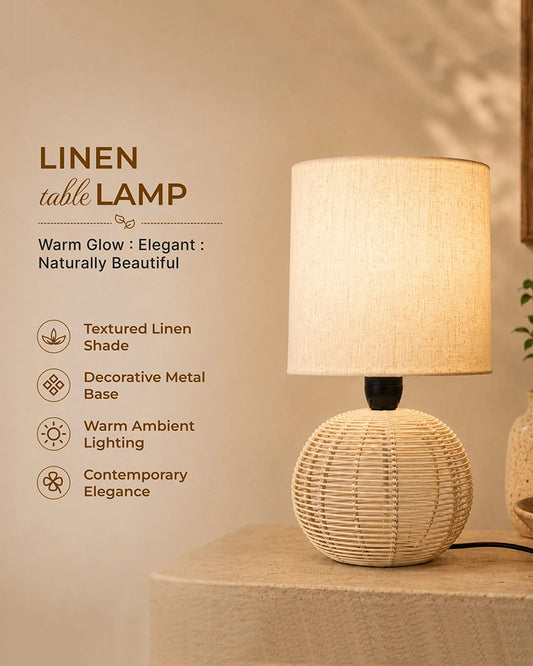 Artisan Linen Shade Table Lamp with Sleek Metal Base Warm Glow