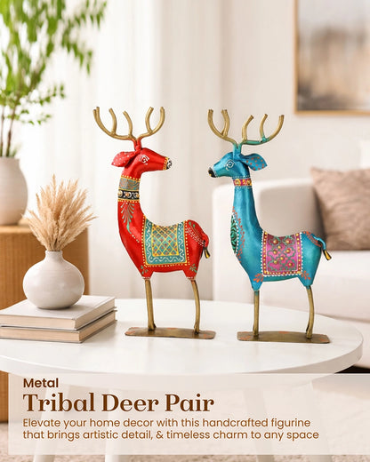 Handcrafted Metal Deer Figurine Set of 2 Home Decor Showpiece Gift Item