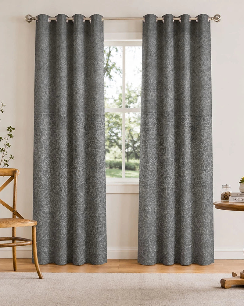 Velvet Eyelet Door Curtain (Grey, Textured, 7 ft)