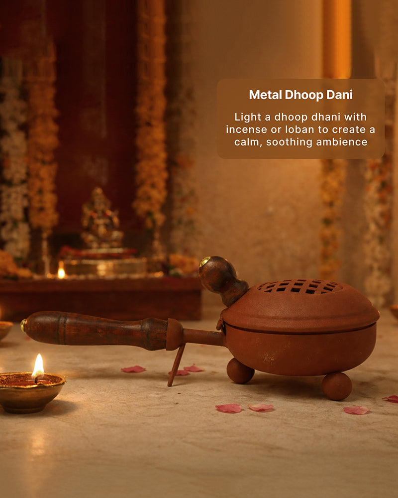 Handcrafted Metal Dhoopdani for Pooja Items and Religious Ceremonies