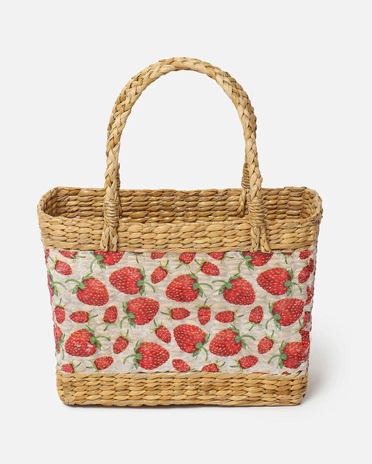 Handwoven Seagrass Shopping Basket & Tote Bag - Strawberry