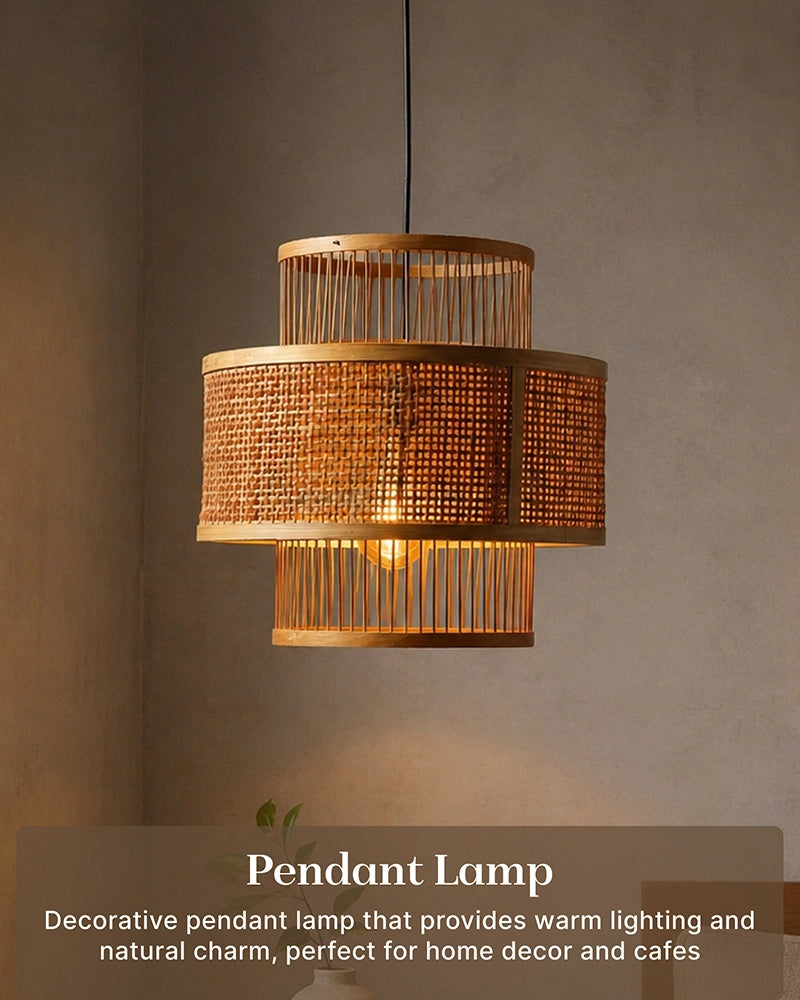 Cane Drum Pendant Lamp for Living Room Hall & Bedroom Decor