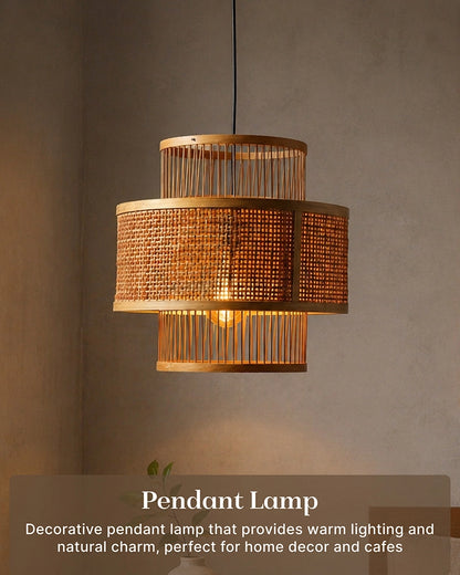Cane Drum Pendant Lamp for Living Room Hall & Bedroom Decor