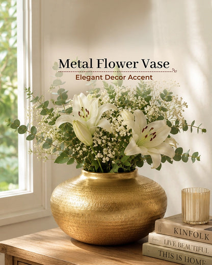 Glossy Metallic Iron Vase for Living Room Tabletop and Home Decor