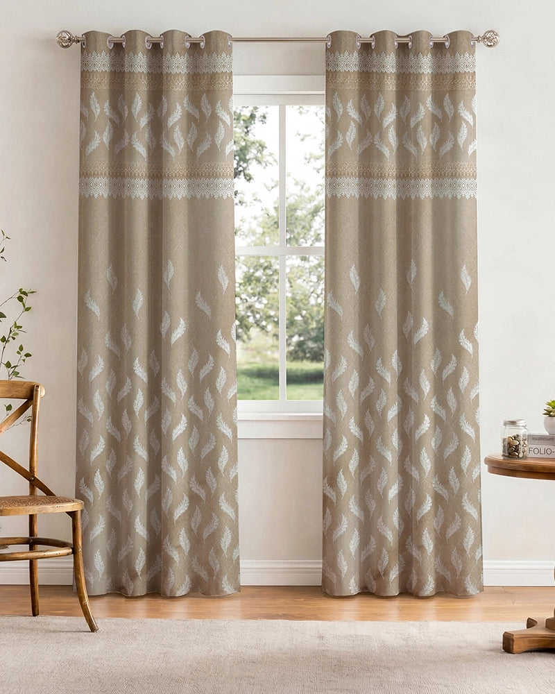 Jacquard Door Curtain with Eyelets (Beige, 7 ft)