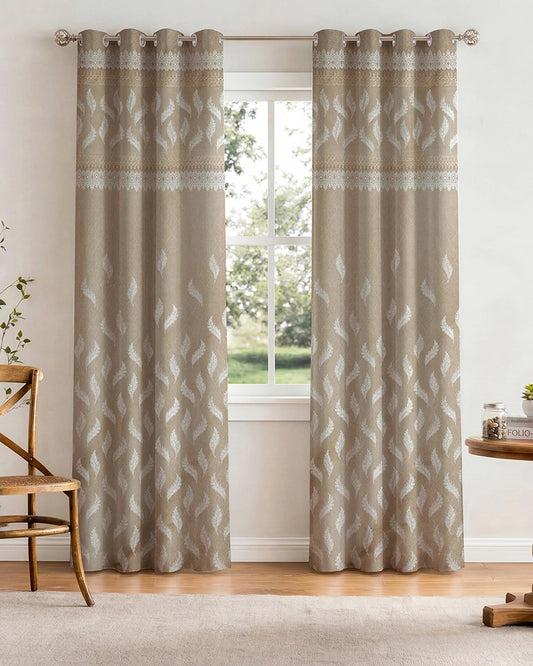 Jacquard Door Curtain with Eyelets (Beige, 7 ft)