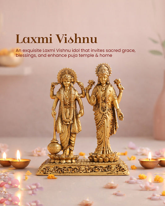 Traditional Lord Vishnu with Laxmi Ji Brass Idol for Pooja and Home Decor