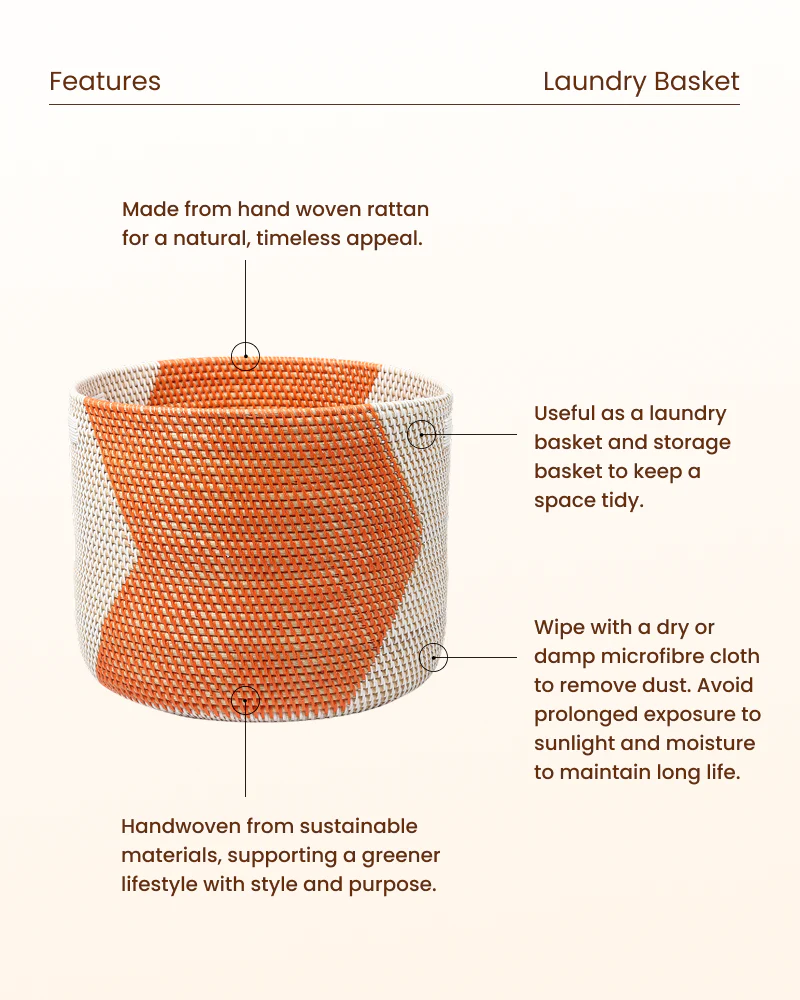 Handwoven Rattan Basket for Laundry and Everyday Storage