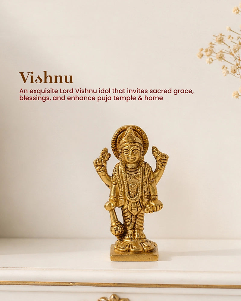 Brass Lord Vishnu Ji Brass Figurine for Pooja Items, Spiritual Home Decoration