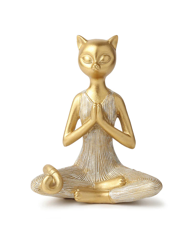 Polypropylene Yoga Cat Home Decor Showpiece for Table or Shelf