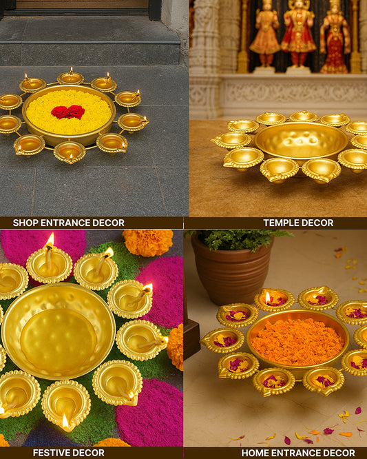 Urli Bowl for Home Décor | Decorative Urli Bowl with Diya | Diya Set for Home