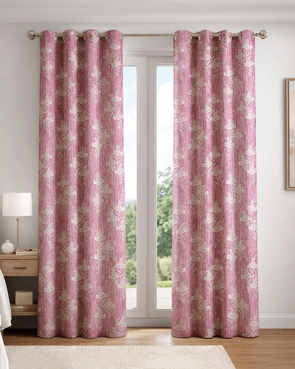 Elegant Polyester Door Curtain with Eyelets (Pink, 7 ft)