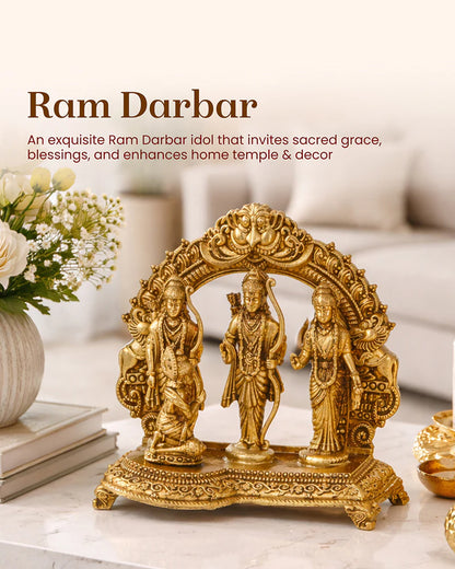 Traditional Brass Ram Darbar Idol for Spiritual Decor and Home Temple