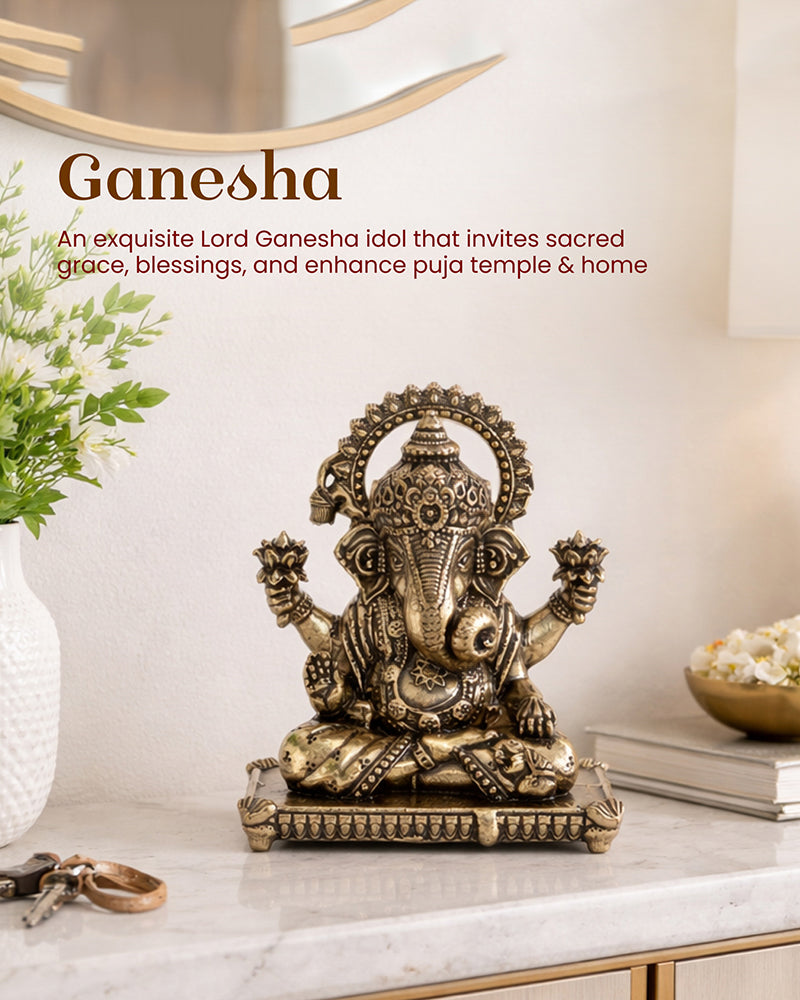 Pure Brass Ganesha Idol for Prosperity, Blessings, and Home Temple