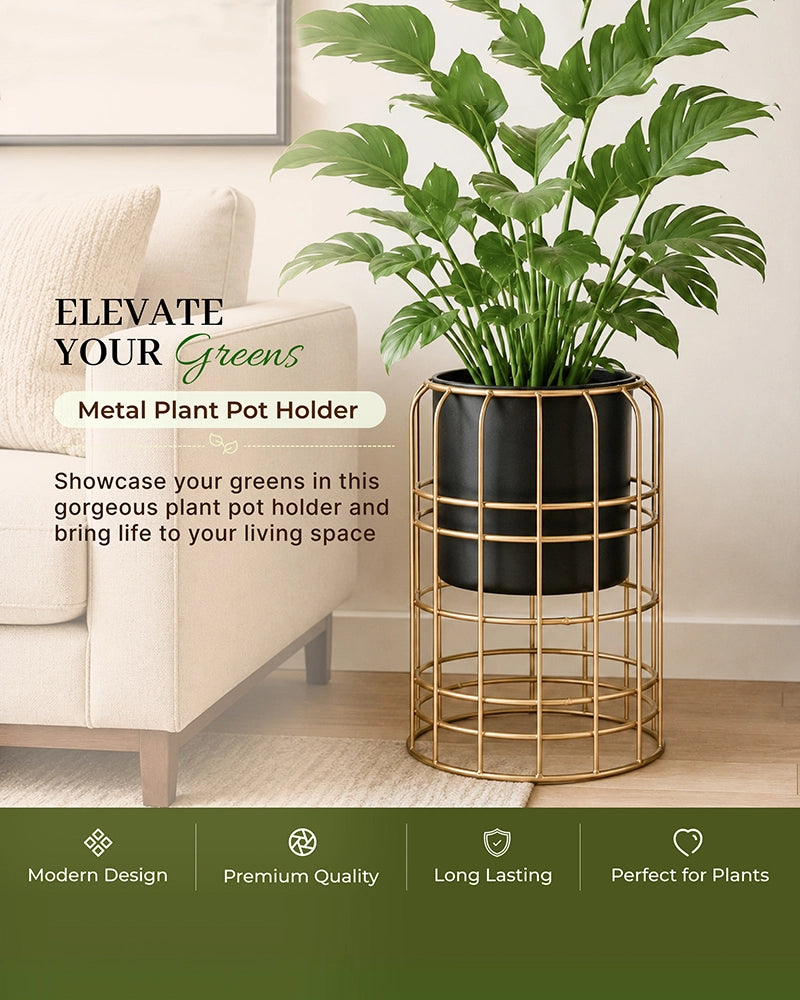 Decorative Metal Plant Pot with Stand for Home & Balcony Garden