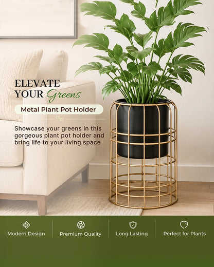 Decorative Metal Plant Pot with Stand for Home & Balcony Garden