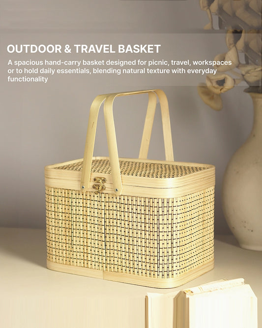 Bamboo Picnic Basket for Lunch and Outdoor Meals