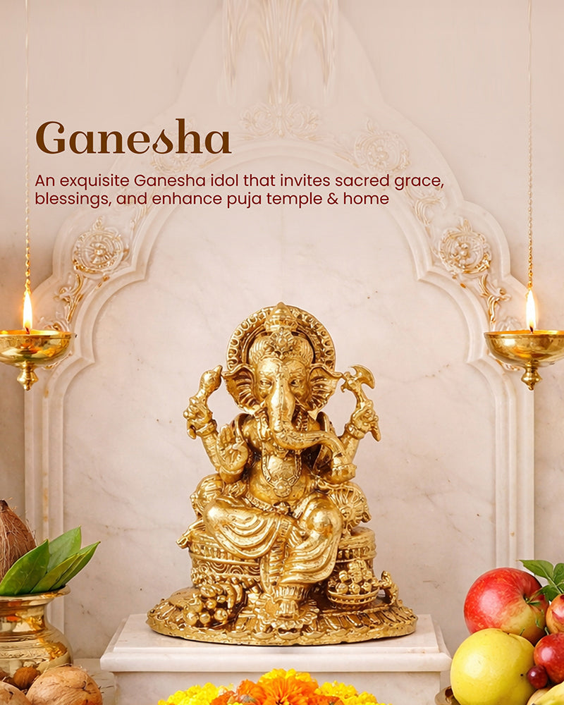 Traditional Lord Ganesha Murti Brass Figurine for Pooja and Gifting