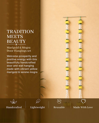 Reusable Marigold Mogra Garland Set of 2 for Pooja & Wedding Décor