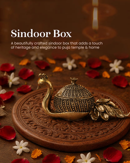 Handcrafted Peacock-Shaped Brass Sindoor Dani for Daily Worship