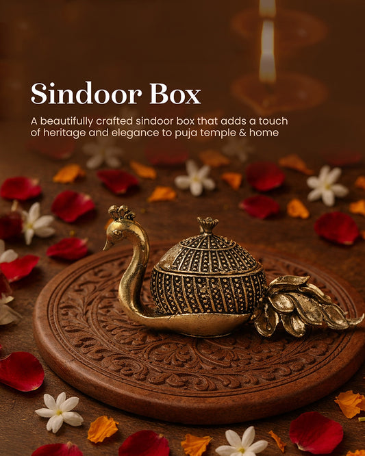 Handcrafted Peacock-Shaped Brass Sindoor Dani for Daily Worship