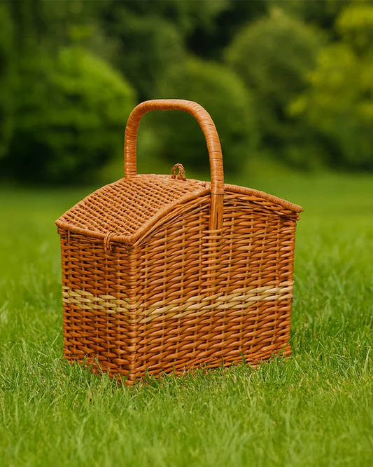 Rustic Wicker Picnic Basket Handmade for Beach, Picnic & Weekend Trips